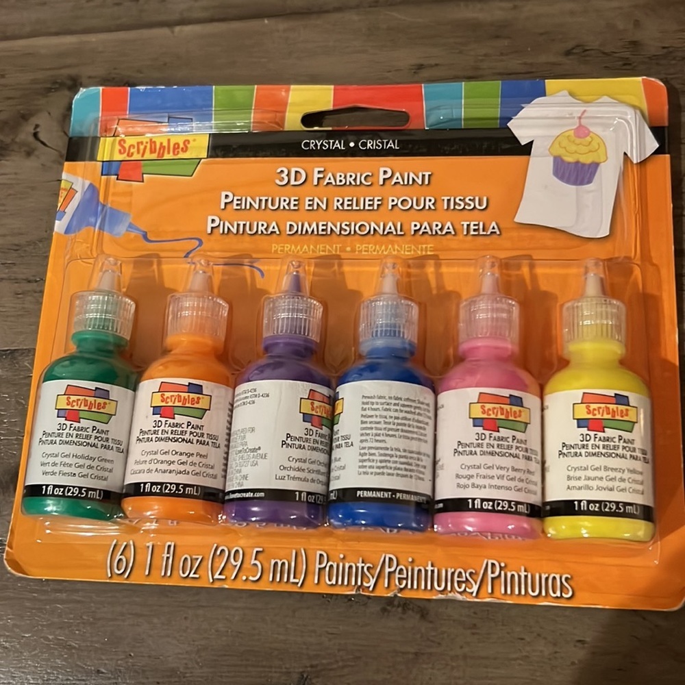 3D Fabric Paint 🎨 set of 6 one fluid ounce paints 29.5 mL (1 fl oz) each color​